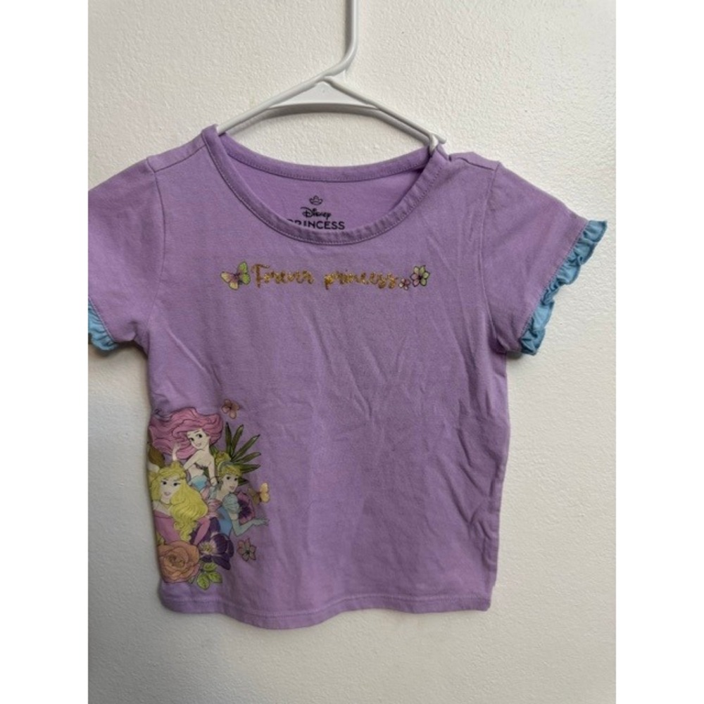 Disney Princess Girls Purple Graphic T Forever Princess Ruffle Sleeve Size 5 (G)